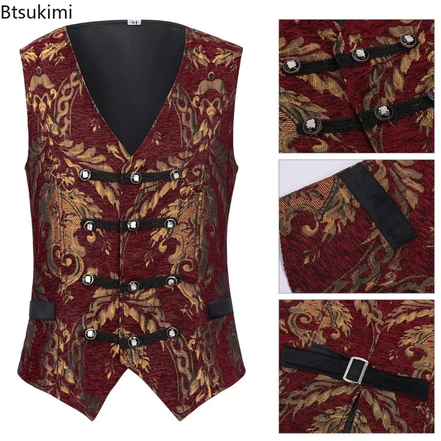 Disfraz de Príncipe Medieval Noble para hombre, traje gótico de Jacquard, chaleco, chalecos sin mangas de estilo Punk renacentista, disfraces de Cosplay de mascarada