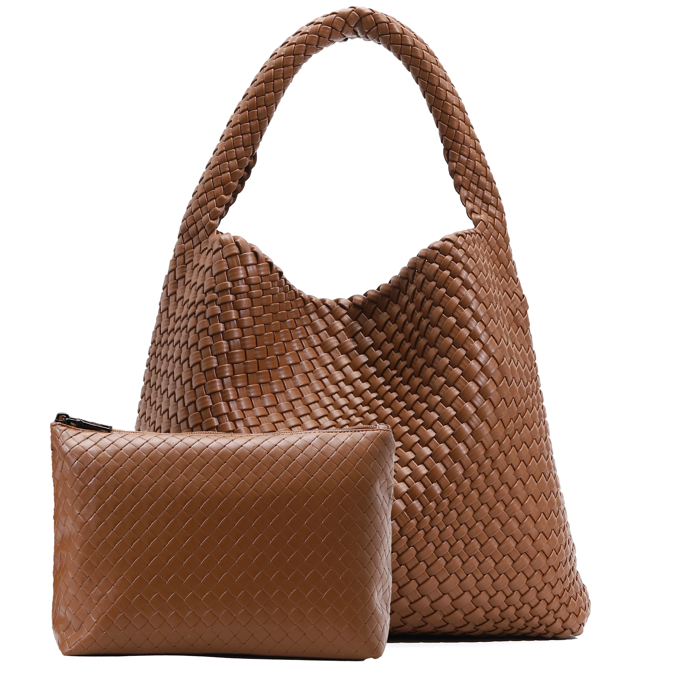 

Большая плетеная сумка-тоут для женщин с кошельком, модная сумка через плечо, мягкая сумка-хобо из веганской кожи