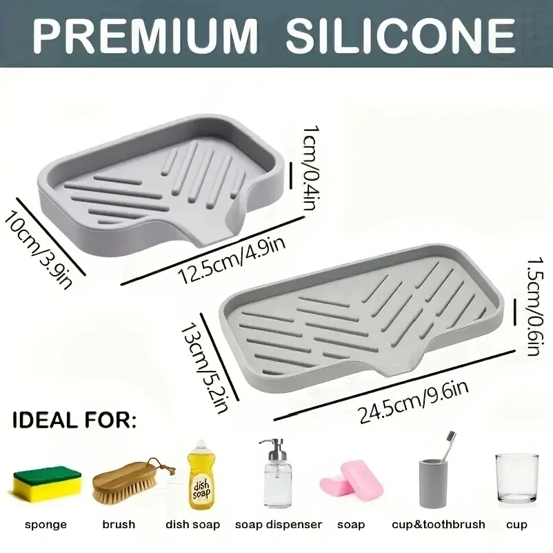 Kitchen storage rack sink silicone tray with drainage soap sponge storage rack countertop sink wiping soap storage convenient fo