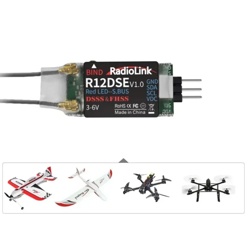 Radiolink R12DSE 2.4G 12CH Mini Receiver, SBUS/PPM Output, 4KM Long Range, DSSS FHSS Dual Antenna Design for RC Model