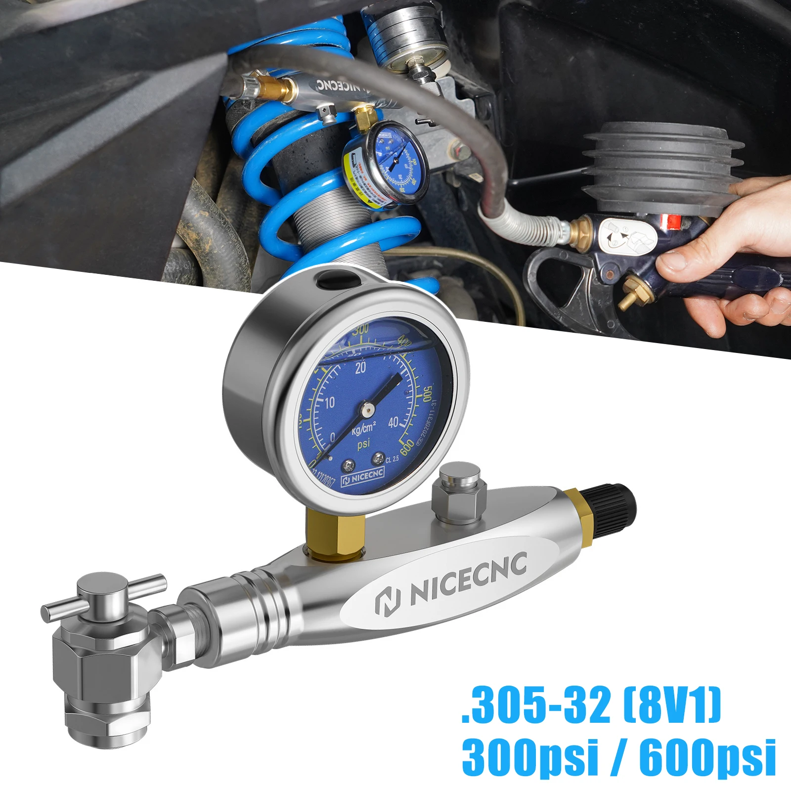 .305-32 8V1 300/600psi UTV sin pérdida de aire Chuck choque herramienta de llenado de nitrógeno regulador para Yamaha Polaris RZR YZF Raptor CanAm X3