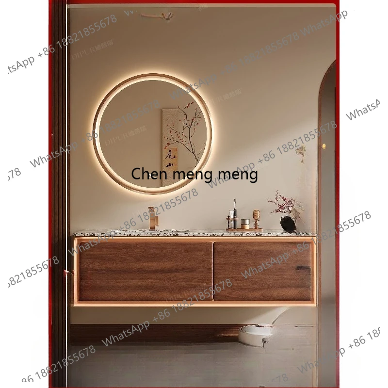 

Роскошный средневековый комбинированный шкаф для ванной комнаты из камня цвета ореха с раковиной