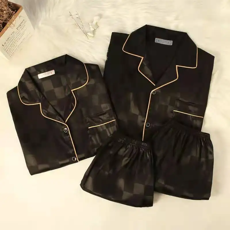 Summer Plus Size Women's Home Clothes Boutique Soft Lounge Wear Pjs Couple Clothing Satin Silk Mens Pajamas Set Sleepwear Women