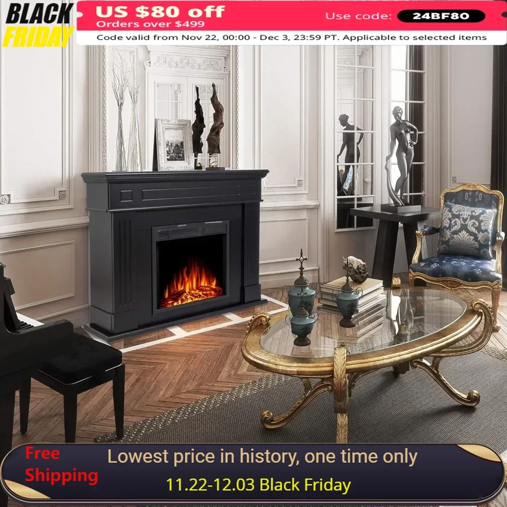 Wooden Fireplaces, Surround Firebox, Standing Fireplace Heater, Adjustable Led Flame, Fireplaces
