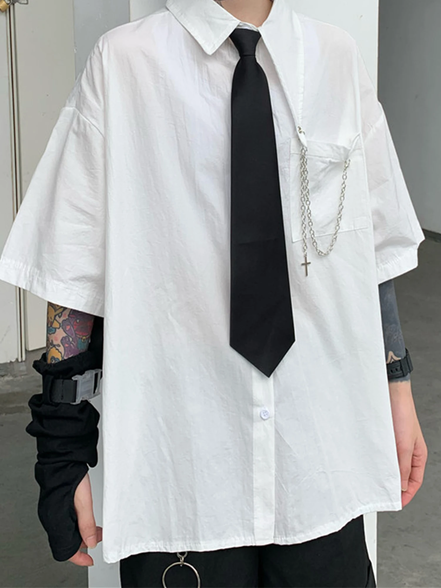 Women's Black Gothic Dark Blouses and Shirts Vintage Cargo Short Sleeve Shirt Y2k Gyaru Oversize Shirt Coat Top for Women Summer - view 5