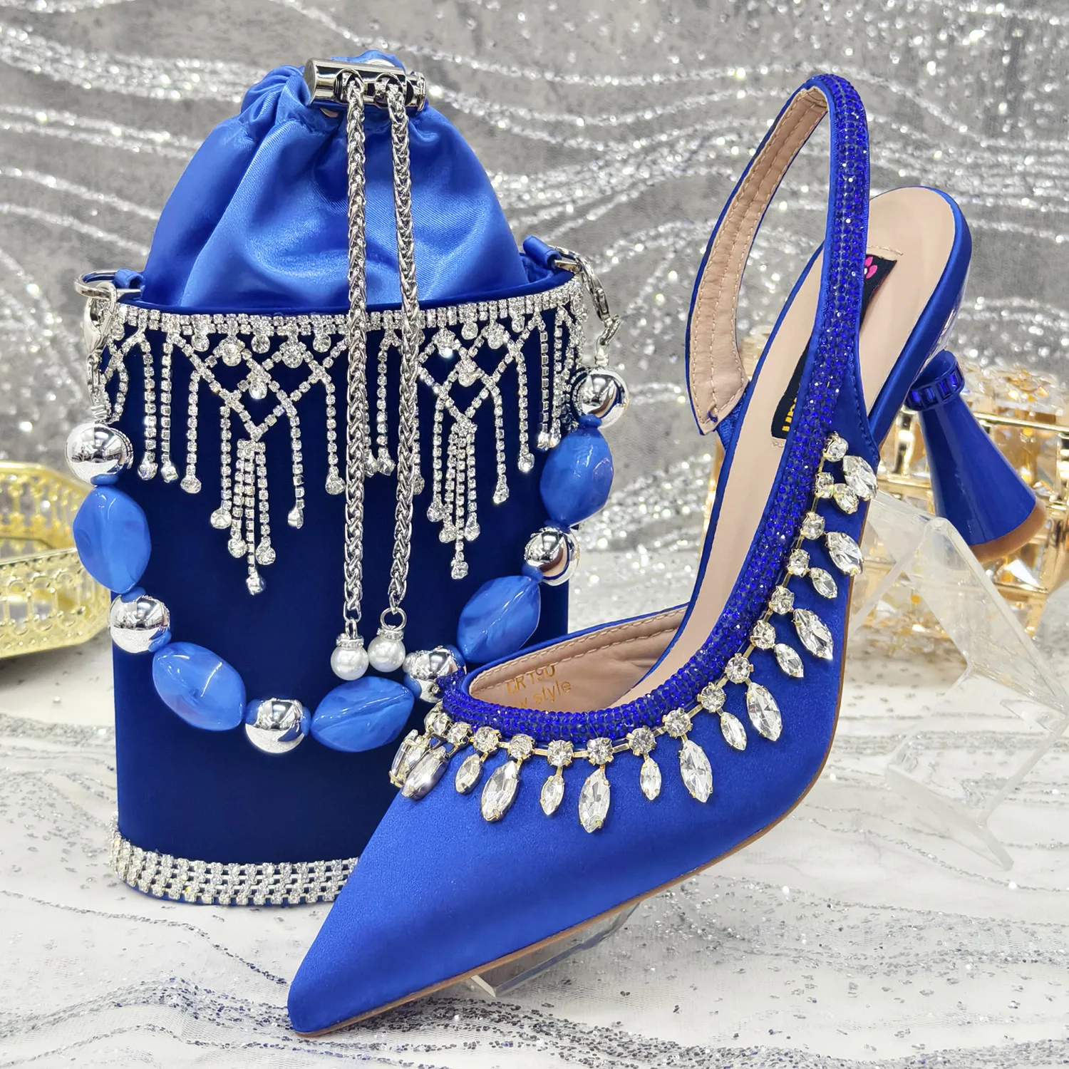 

Latest Woman Fashion Rhinestone Pumps 8.5CM Shoes And Bags Sets Nigerian Summer Office Lady Shoes And Bag Set For Party Dress