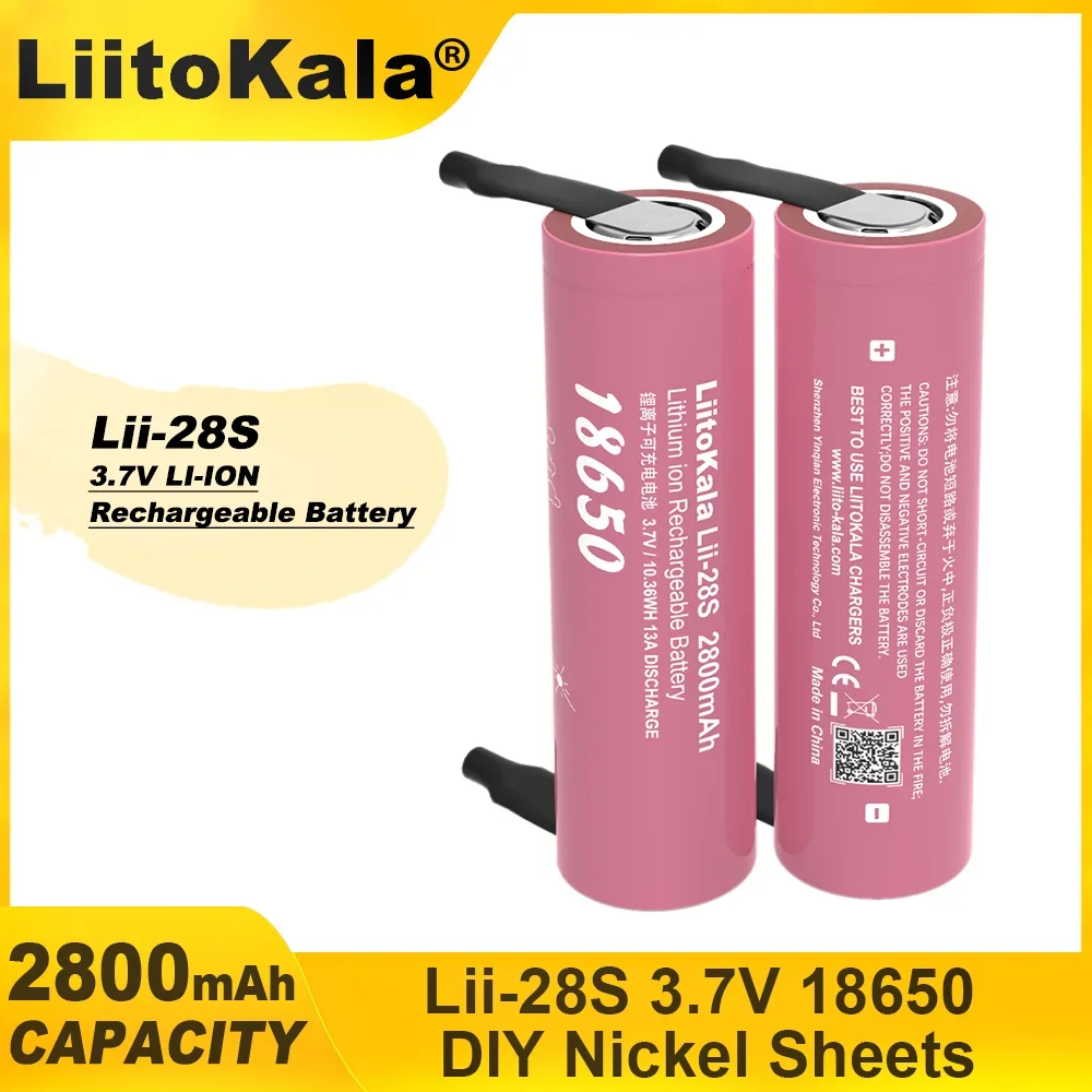Liitokala-電動工具用充電式リチウム電池,Lii-28S,DIY, 18650, 3.7v,2800mah,13a電源,新品,6個