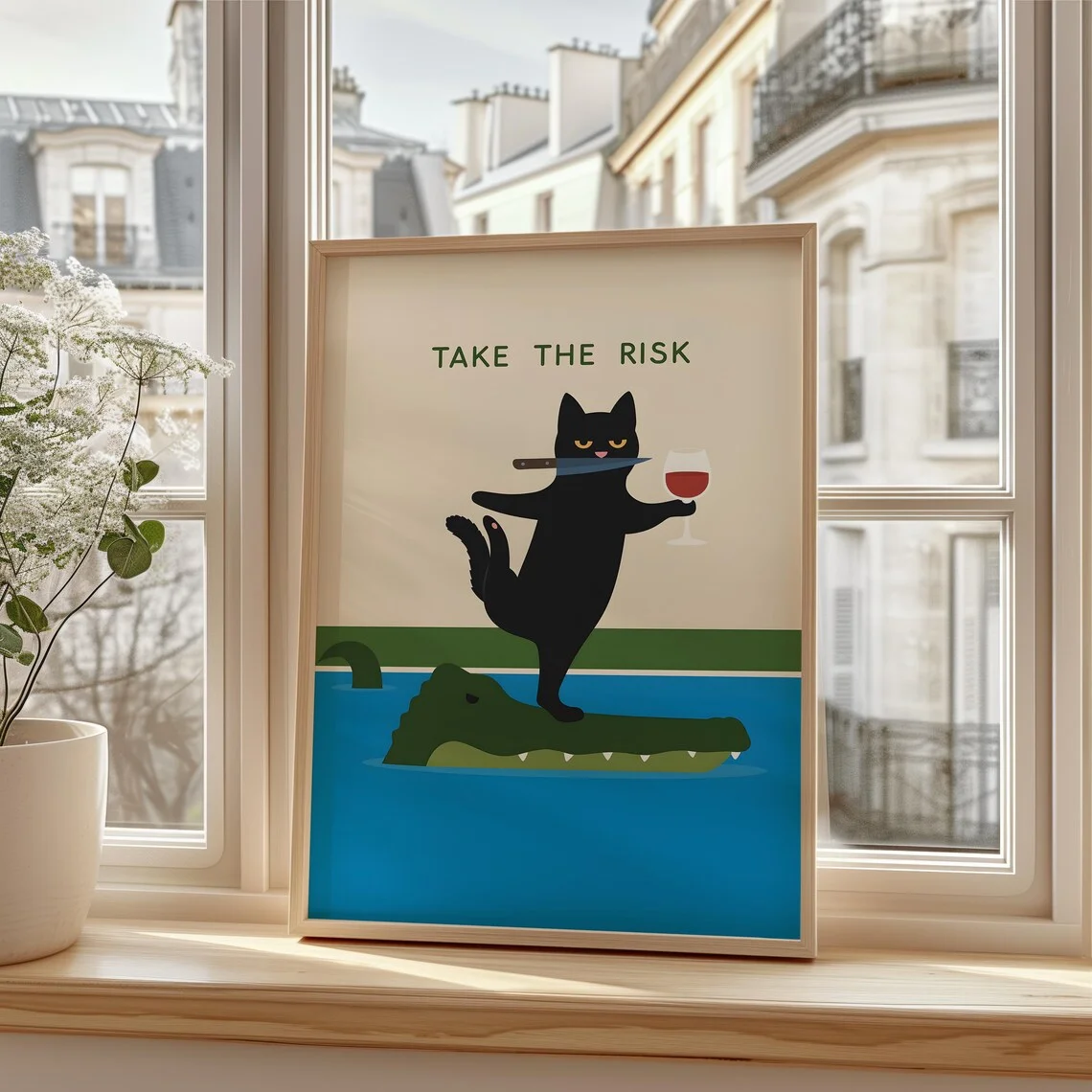 Rebel Motivational Cat Wall Art - Clean Graphic Print of a Confident Cat Embracing Danger, Blending Dark Humor with a Message of image 4