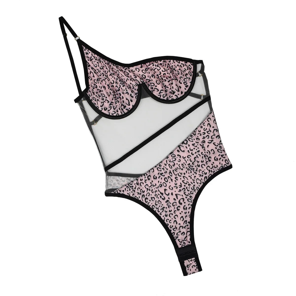 Nuova moda europea e americana con stampa leopardata in rete prospettiva congiunta in filato a rete che scolpisce il corpo tutina body