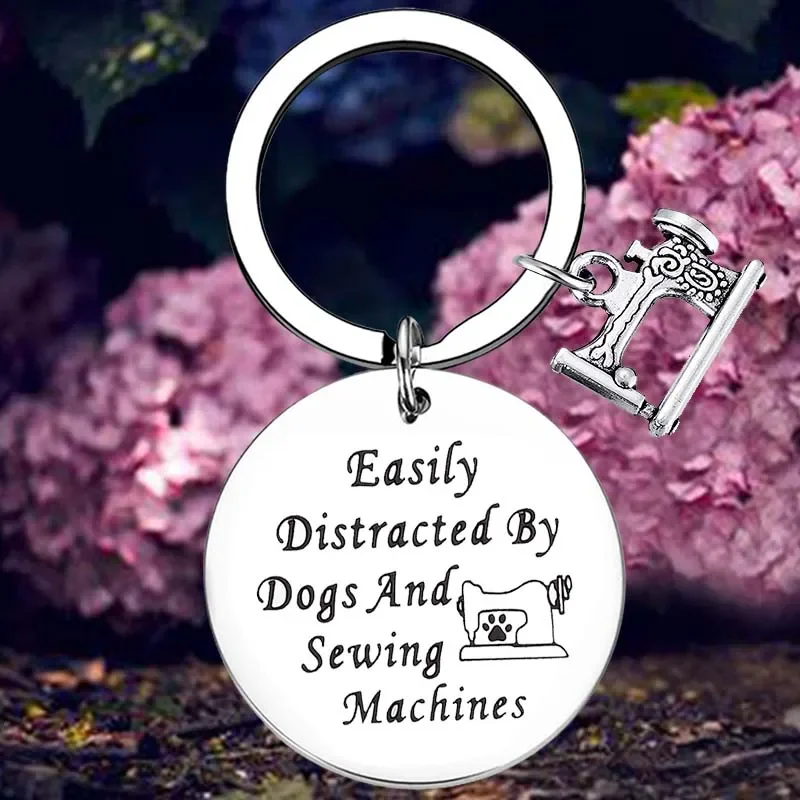 Dog Lover Gift Quilting Keychain Dogs and Sewing Machines Sewing Gifts Key Chain Pendant Jewelry Seamstress Designer Gifts