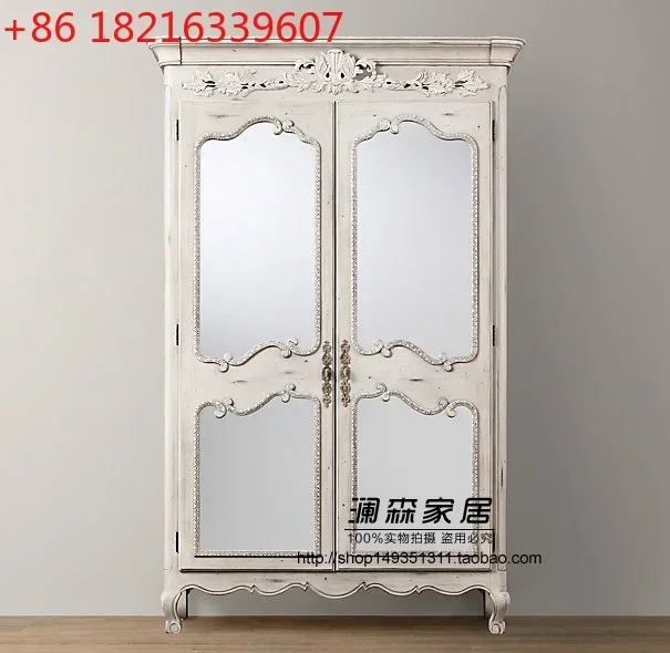 

TAO French country solid wood retro American solid wood carving flower exquisite wardrobe with mirror double door