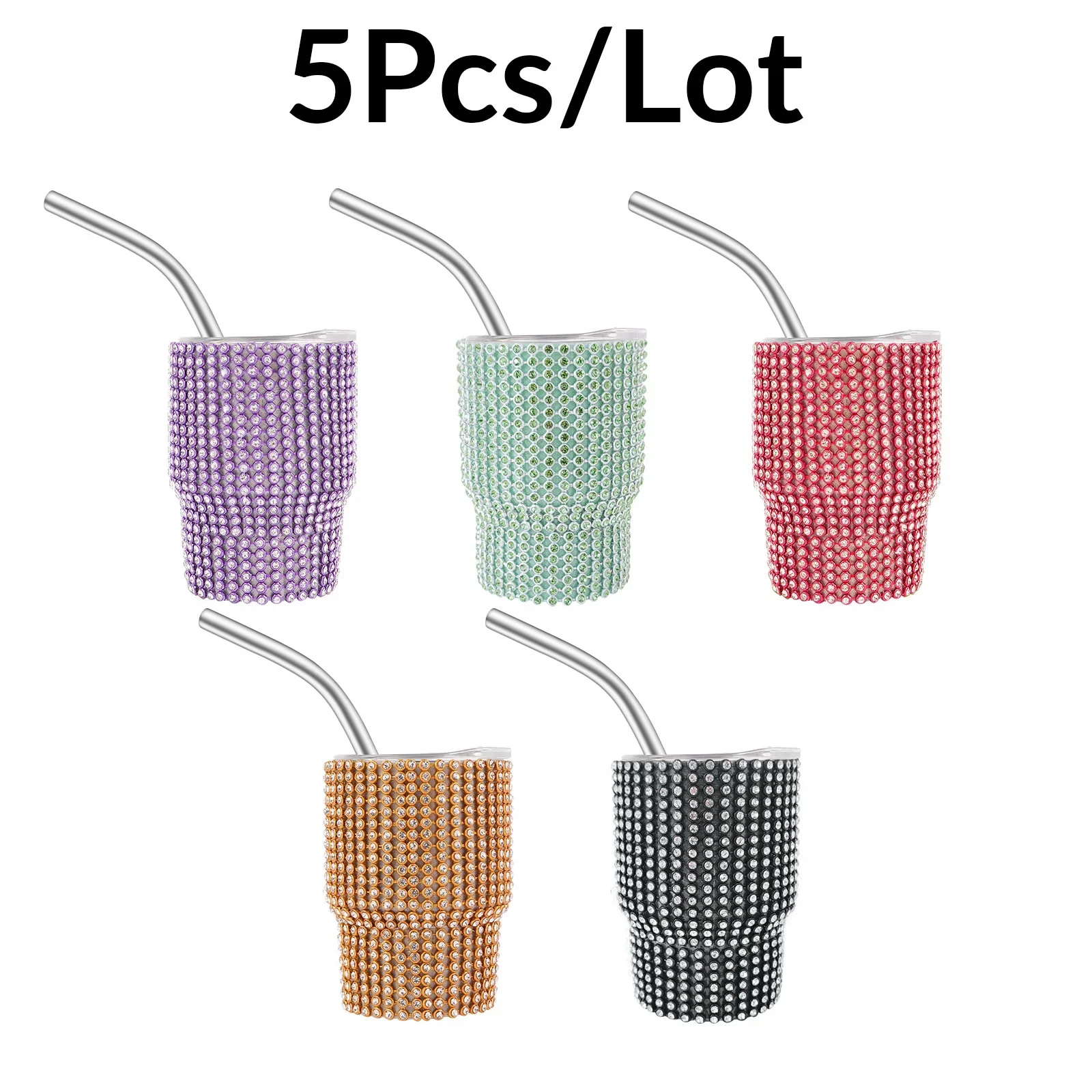 5pcs Bling Diamond Stainless Steel Insulated Cup With Straw Red Wine Glass Keep Drinks Hot or Cold Perfect for Cocktails Beer