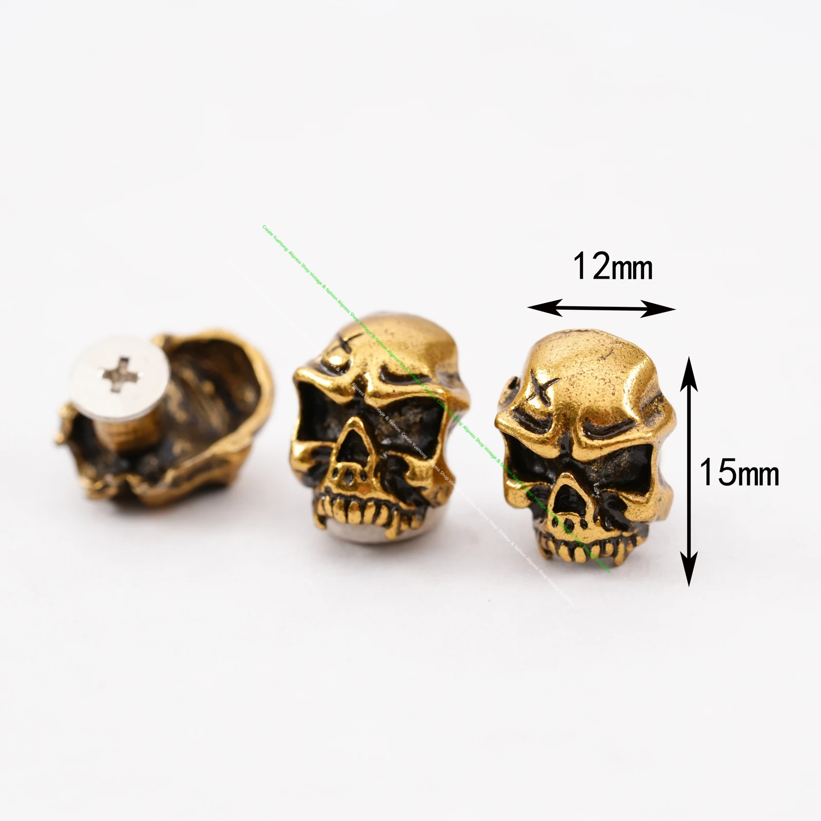 10pcs Retro Brass Biker Motocycle DIY Skull Head Leathercraft Belt Bag Concho Set Screwback