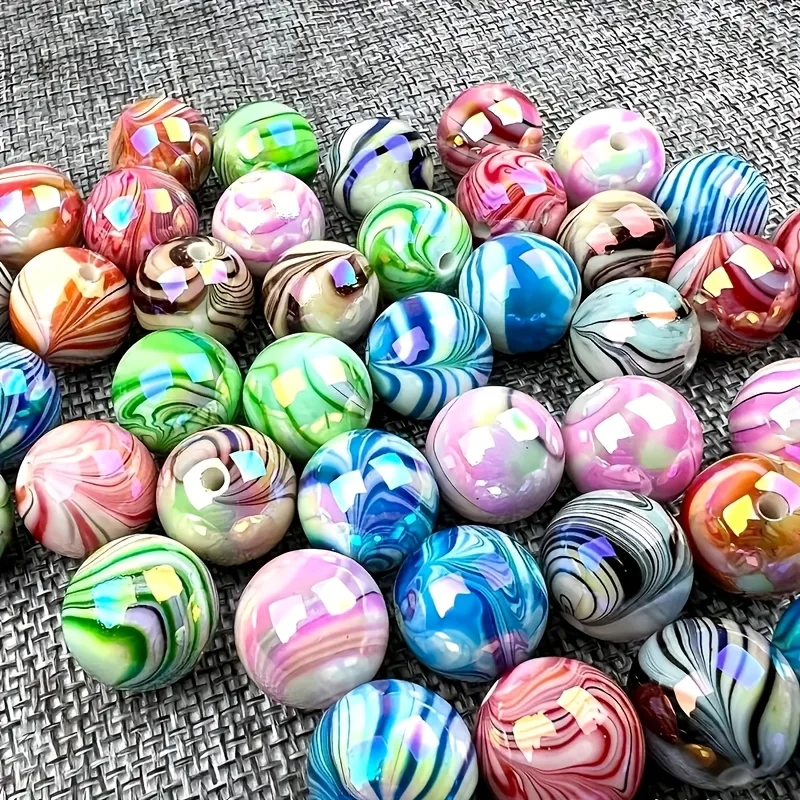 60 Stück Acrylperlen-Mix, 8mm Bunte Gemusterte Perlen Sortiment für DIY Schmuckherstellung, Mode-Perlenarbeiten und Bastelzubehör – Detail 4