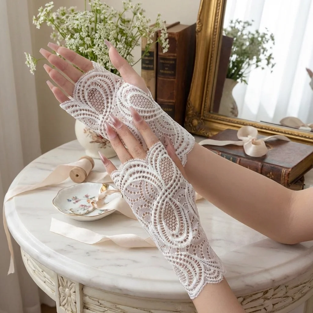 New Floral Pattern Hollowed Lace Fake Cuff Breathable Elastic Wrist Cuff Detachable Sweater Cuffs Women's Clothing Accessories