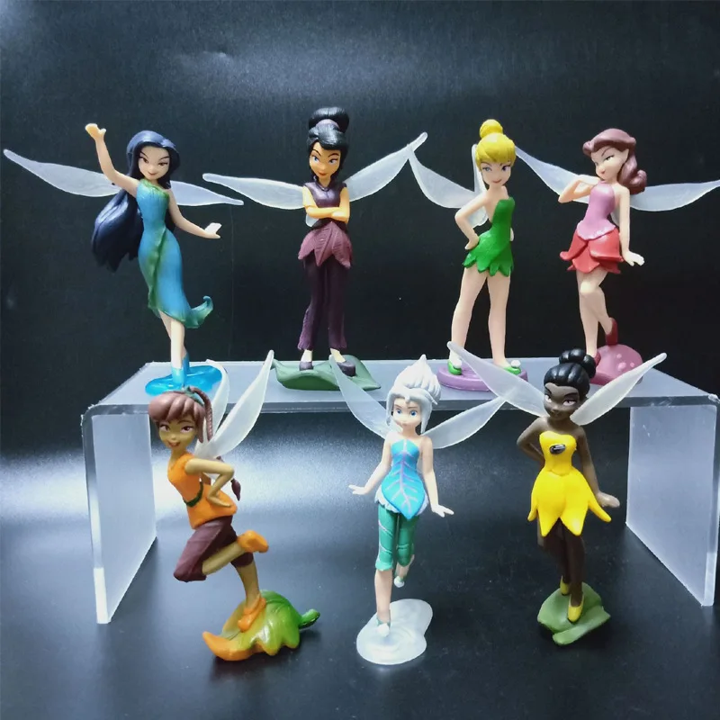 7Pcs/Set Disney Cute Tinkerbell Flower Faery Fairy Elf Princess Action Figure Fashion Toys Tide Play For Children's Charm Gift