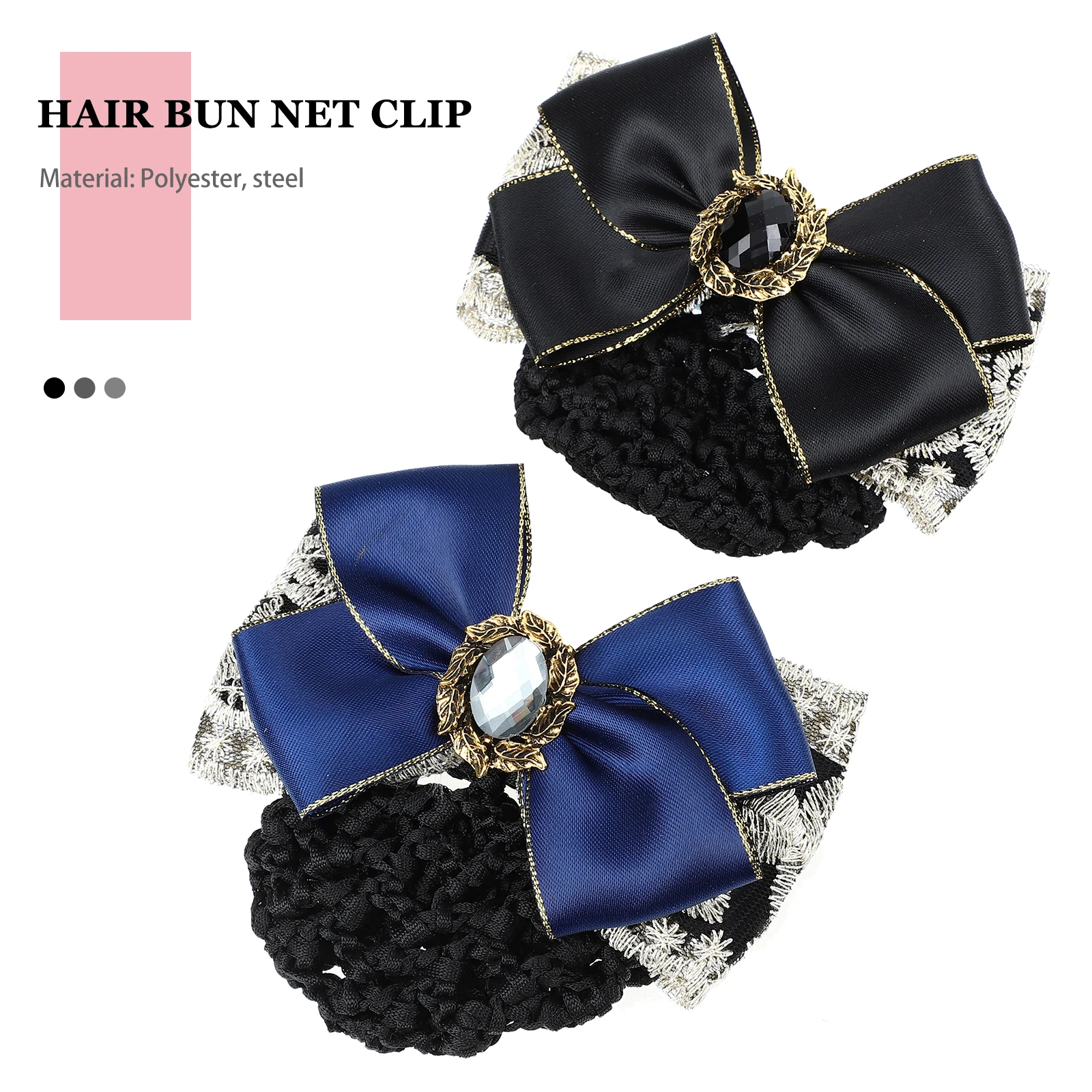 

2Pcs Hair Bun Cover Bowknot Net Barrette Clip Stylish Durable Practical Professional Women Girls Hair Bun Cover