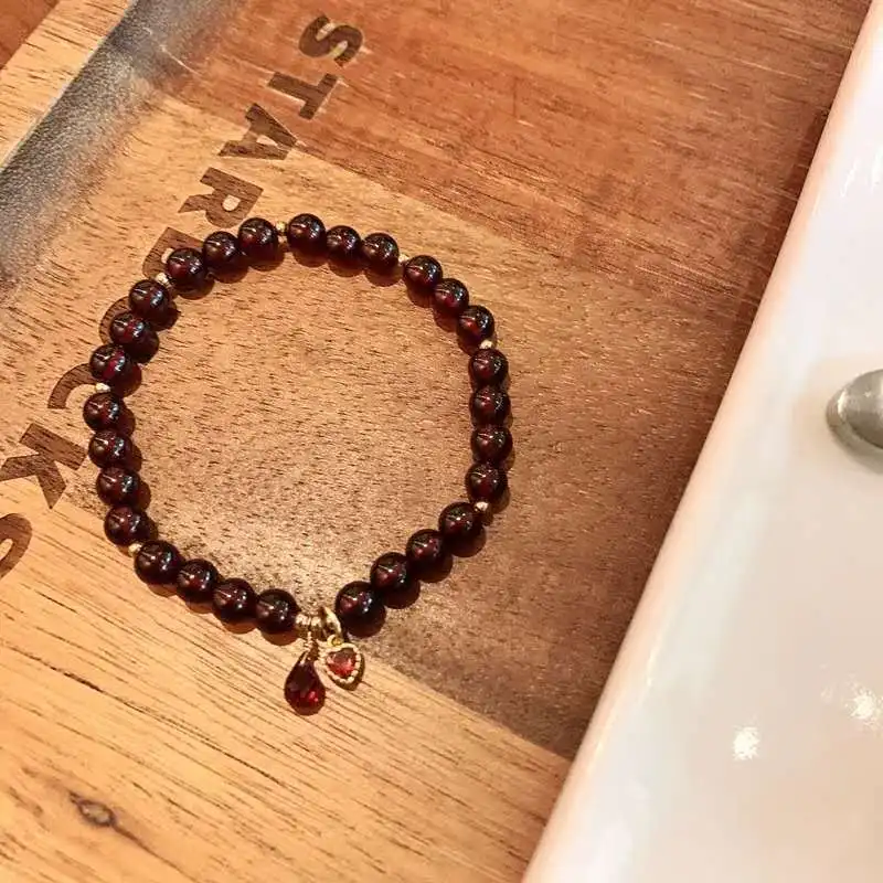 Originele Echte Natuurlijke Wijn Rode Granaat Sieraden Vrouwen Jaar Van Het Leven Transfer Kralen Armband Paar Beste Vriend Kwade Luckgift