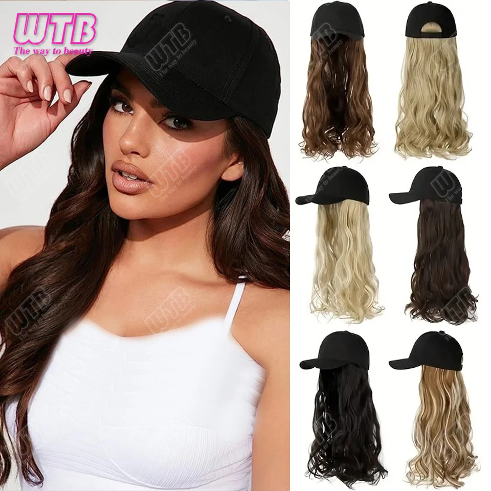 Synthetic Wig Hat Integrated Big Wave Long Curly Cap for Women Baseball Cap Synthetic Wig Baseball Cap Heat-Resistant Hair