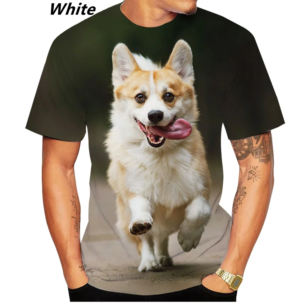 Mens and Womens Casual Short Sleeves Personality T-shirt New Design Cute Pet Dog Corgi 3D Print T-shirt Funny Stylish