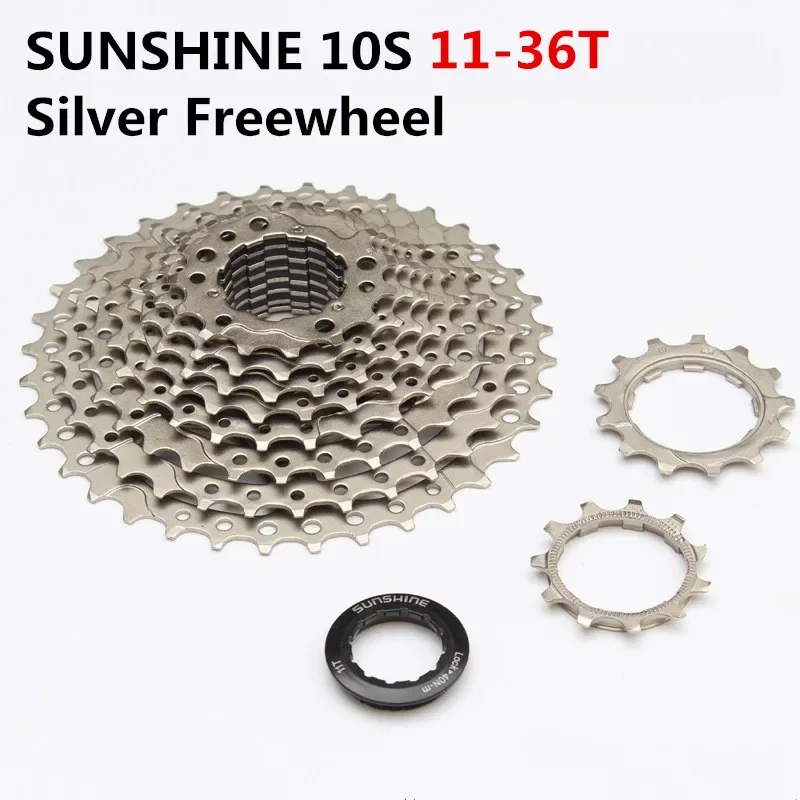 

SUNSHINE MTB Bike 10 Speed 11-36T Cassette Freewheel High Tension Steel Nichrome Silver Flywheel Bicycle Parts