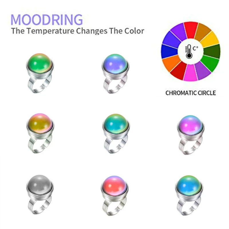 Adjustable Changing Color Rings Rhinestone Mood Emotion Feeling Temperature Rings For Women Men Couples Tone Fine Jewelry