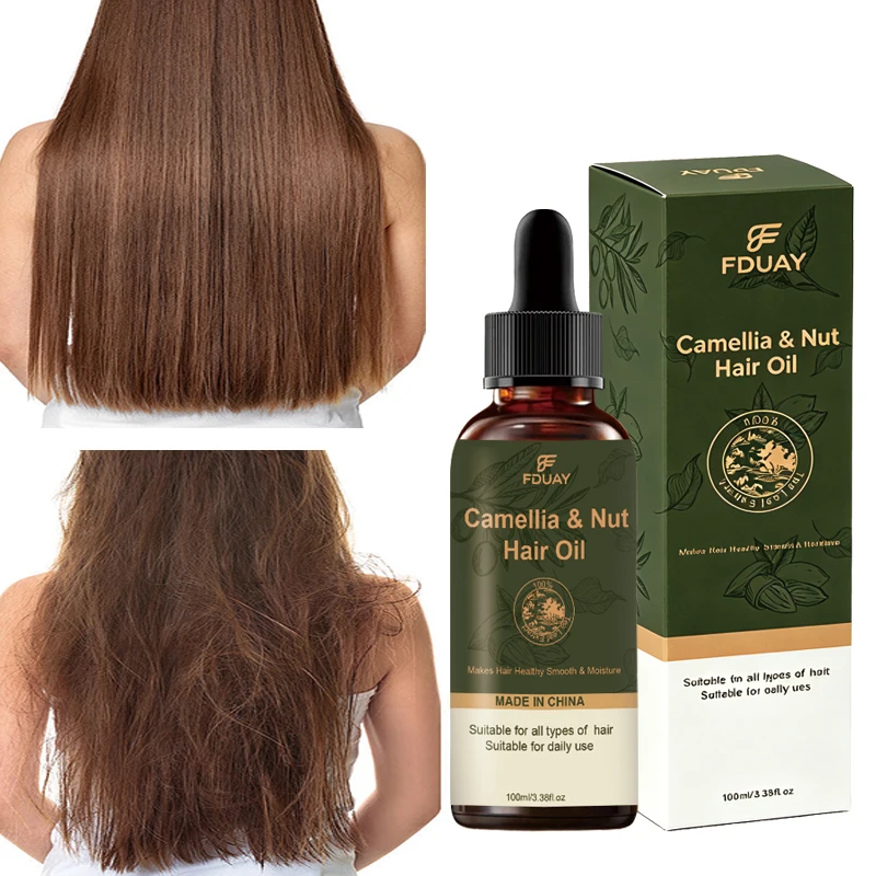 100ml Hair Oil with Camellia & Nut Extracts Blend Nourishes Dry Frizzy Hair Restores Smooth Glossy Locks Dropper Bottle