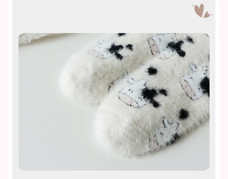 3/6 Paar Winter-Socken für Damen, niedliche Cartoon-Kuh-Socken aus Nerzvelours, weiche, mittelhohe Socken, flauschige, thermische, weiche Dinosaurier-Socken – Detail 18