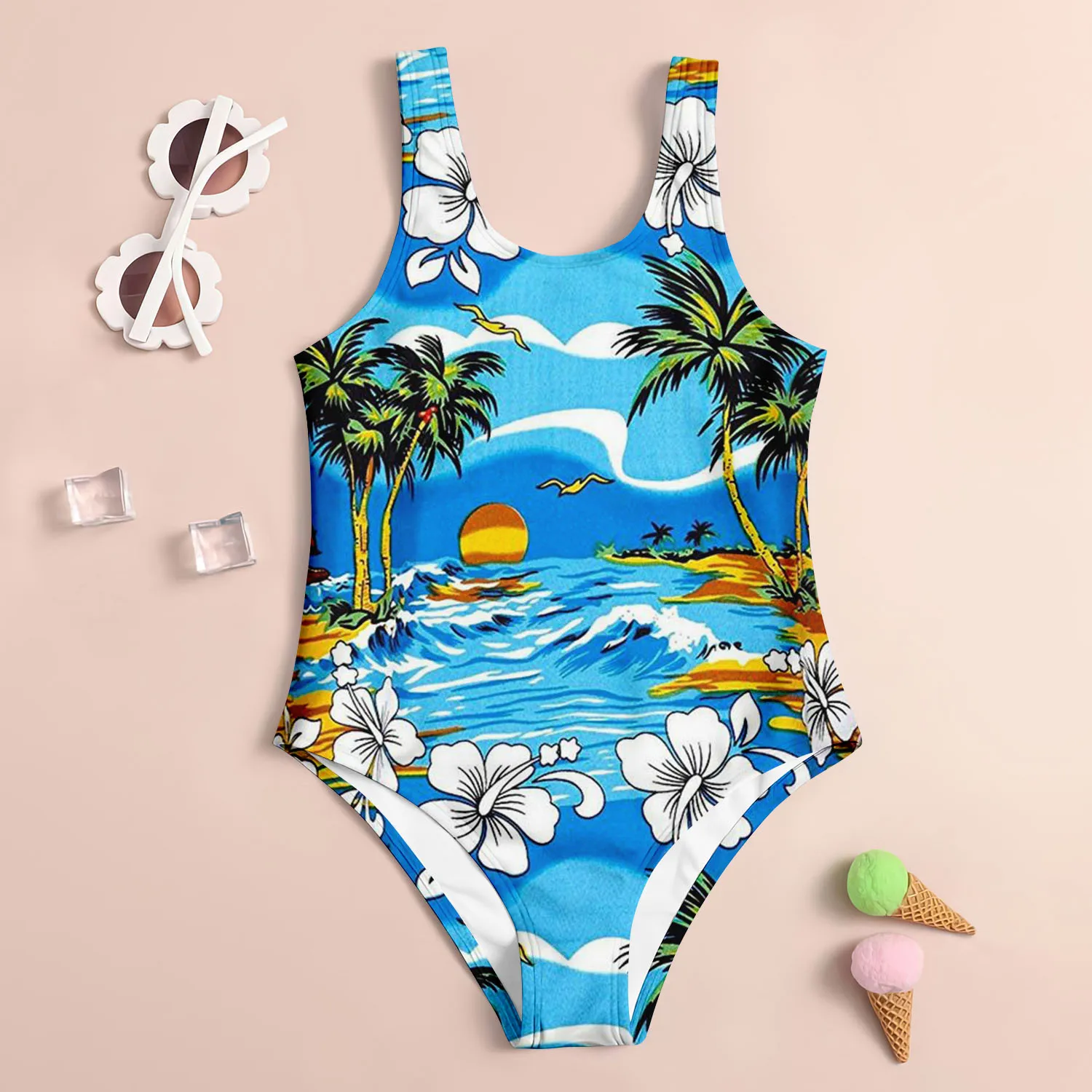 MINISO\'s New Fashionable Children\'s Swimsuit Cute 3D Printed Girl\'s Swimsuit Cartoon Trendy Beach Party Vacation Comfortable