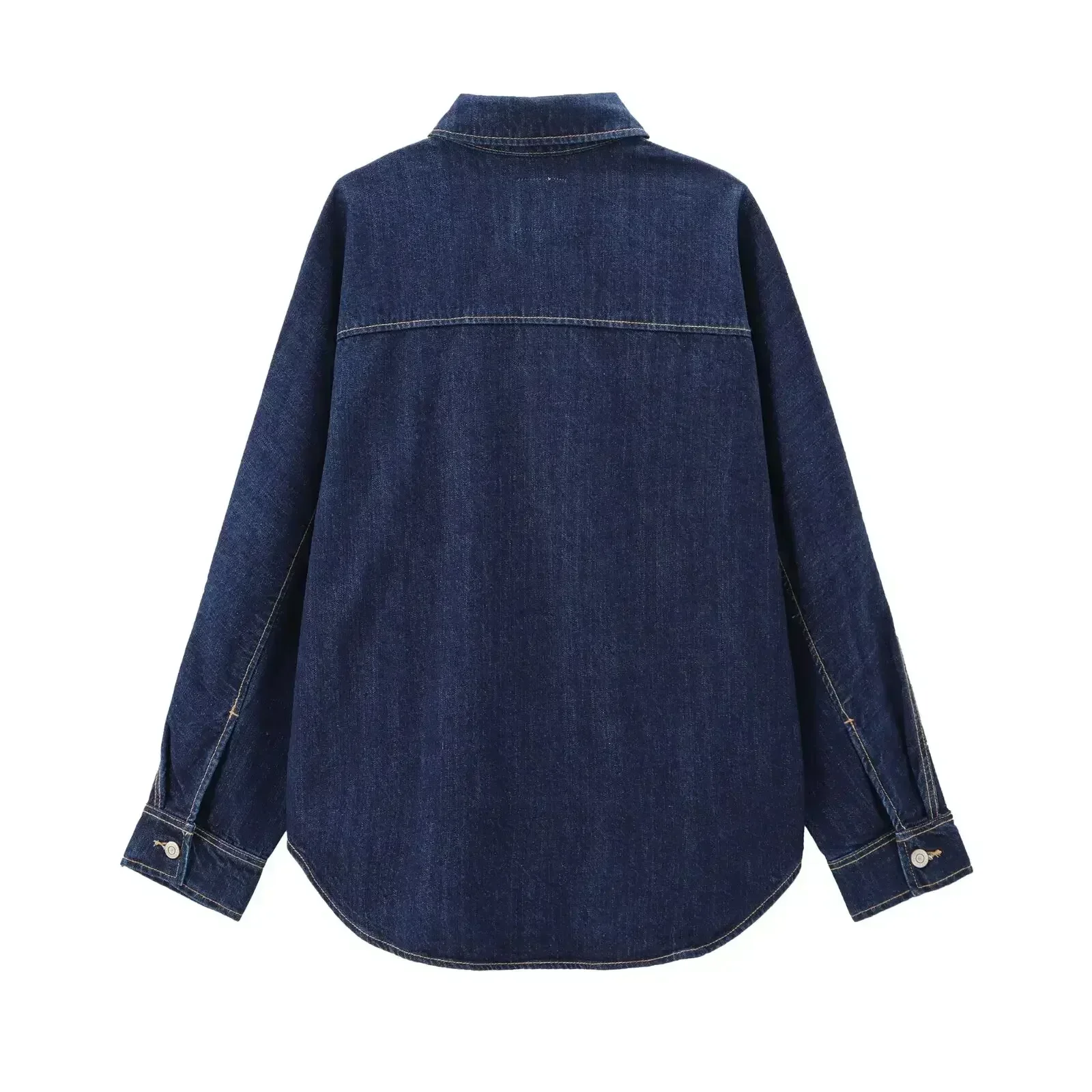 Women's 2024 new fashion flip decoration loose Lapel casual denim shirt coat retro long sleeved button up women's coat top