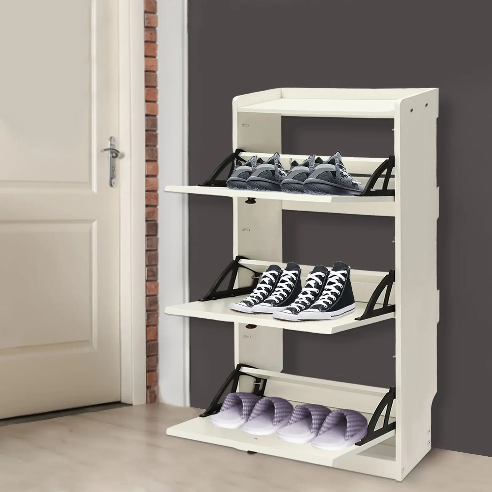 

Modern 3-tier Shoe Cabinet Flip Doors Type Entryway Shoe Rack Storage Organizer Shoes Dustproof Density Board Storage Rack