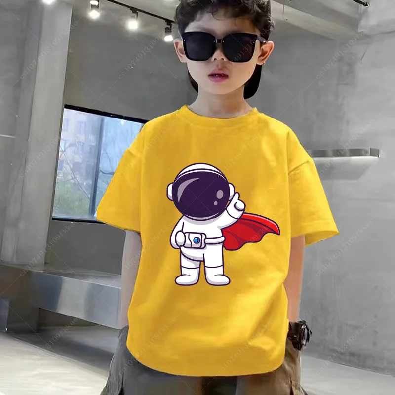 Kids Explore Space Astronaut Prints Shirt Boys Fashion Cotton T-Shirts Hip Hop Casual Cotton Top Teenager Children Free Shipping