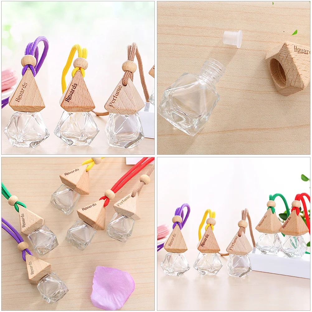 

Refillable Glass Bottle Car Air Freshener Aromatherapy Diffuser Pendents Empty Container Home Car Wood Cap Design