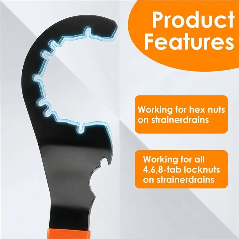 AB41-Universal Heavy Duty Sink Drain Wrench In Steel- For All 4, 6, 8 Tab Locknuts Construction