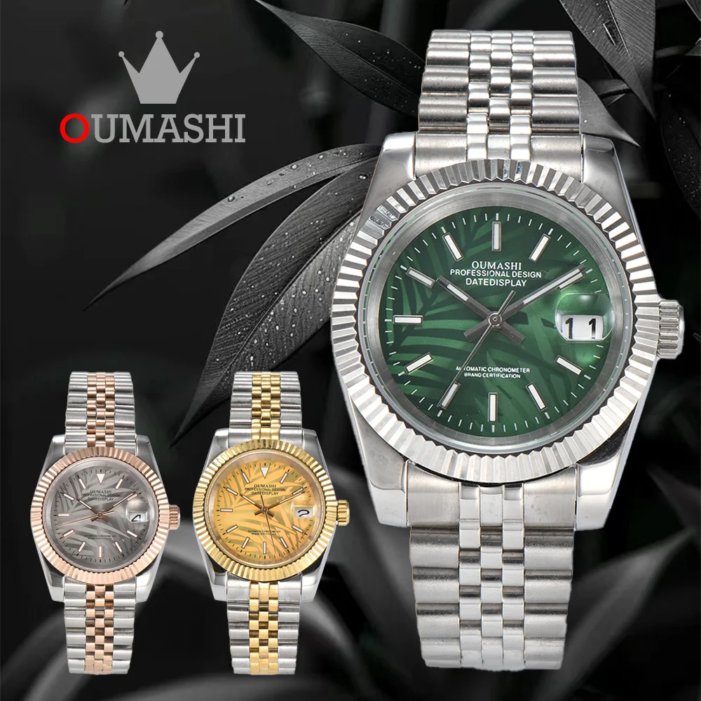 NH35 Movement Watch Bamboo Leaf Pattern Dial 36mm/39mm Diameter Stainless Steel Case Sapphire Glass Men's Fashion Casual Watch