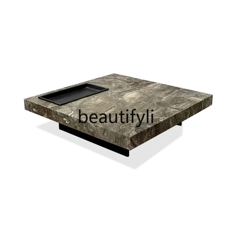 

Italian minimalist coffee table villa designer natural marble square coffee table simple