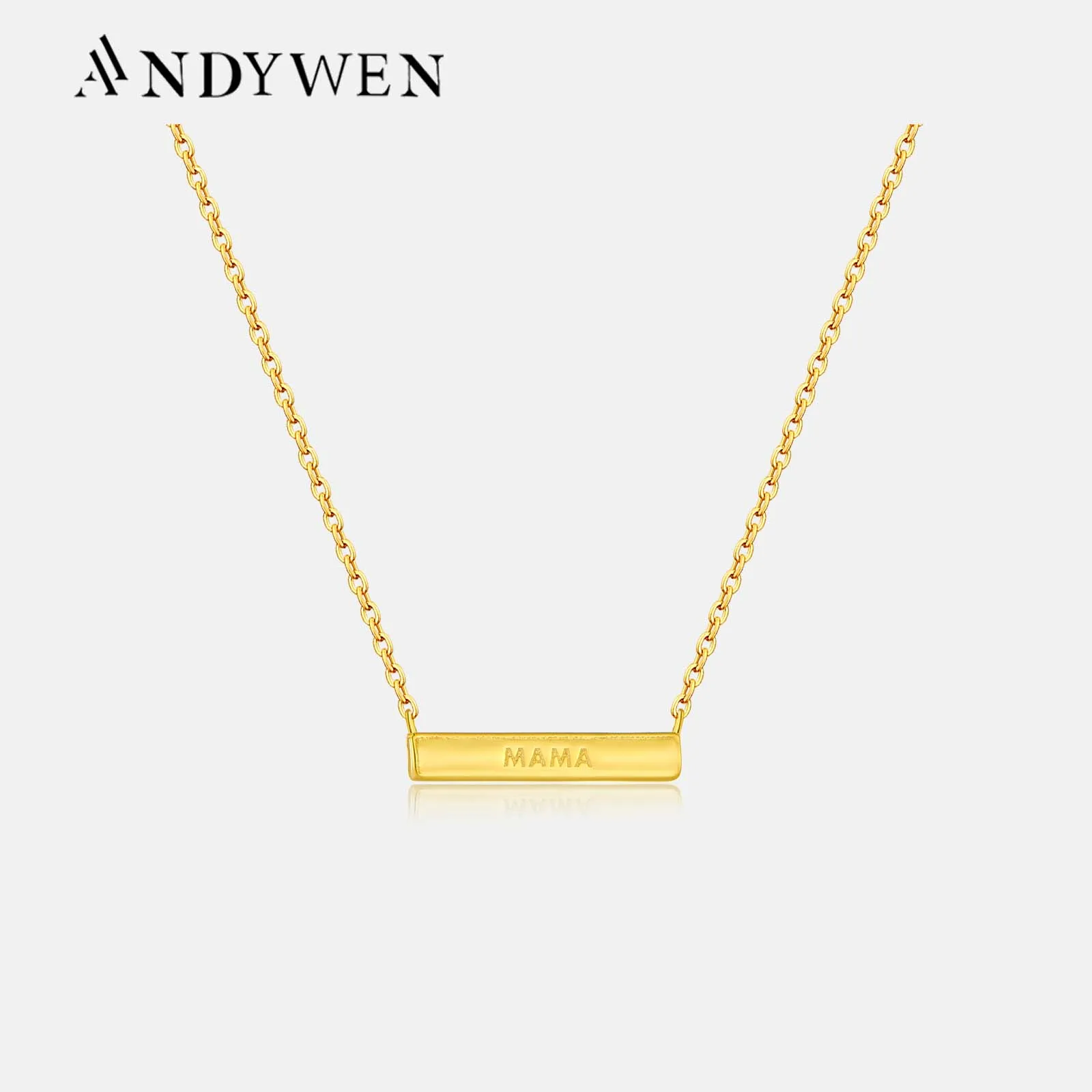 ANDYWEN 925 Sterling Silver Mama Personalize Long Rectangular Pendant Charm Long Chain Mother's Birthday Gift Jewels For Women