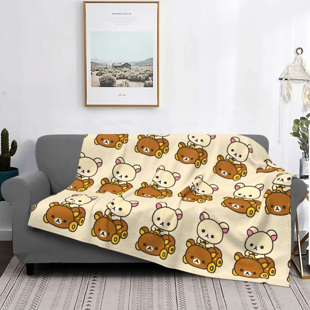 Korilakkuma Driving A Rilakkuma Car Blankets Fleece Textile Decor Kawaii Japan Soft Throw Blanket for Bedding Outdoor Bedspreads