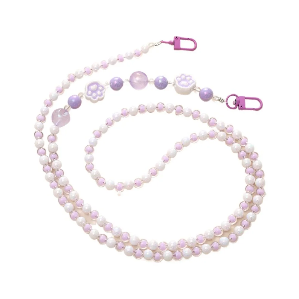 

Цепочка-ремешок для телефона с цветочными бусинами и кошачьей лапкой, милый шнурок-держатель для телефона, защита от потери, на шею