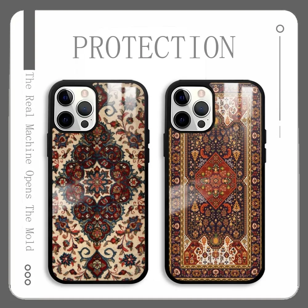 

Persian Carpet Floral Pattern Phone Case For IPhone 16 15 14 13 12 11 Pro Xs Max Mini Plus Celulares Hard Funda