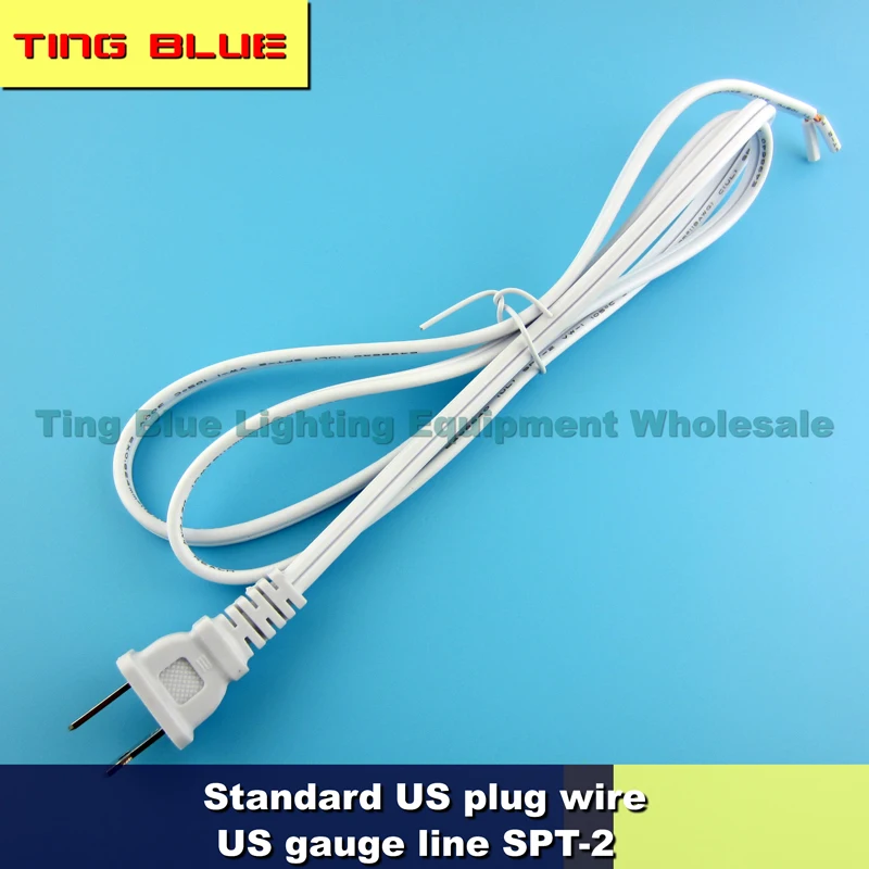 Standard US plug power cord conductive wire SPT-2 lamp electrical lighting wire 18AWG 6.5A white