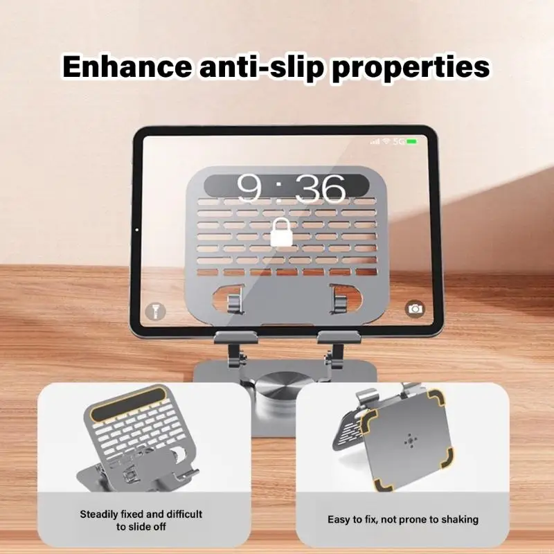 Metal Tablets Stand With Slip Proof Base Phone Pad Laptop Holder Bracket Full Motion Rotation 83CF