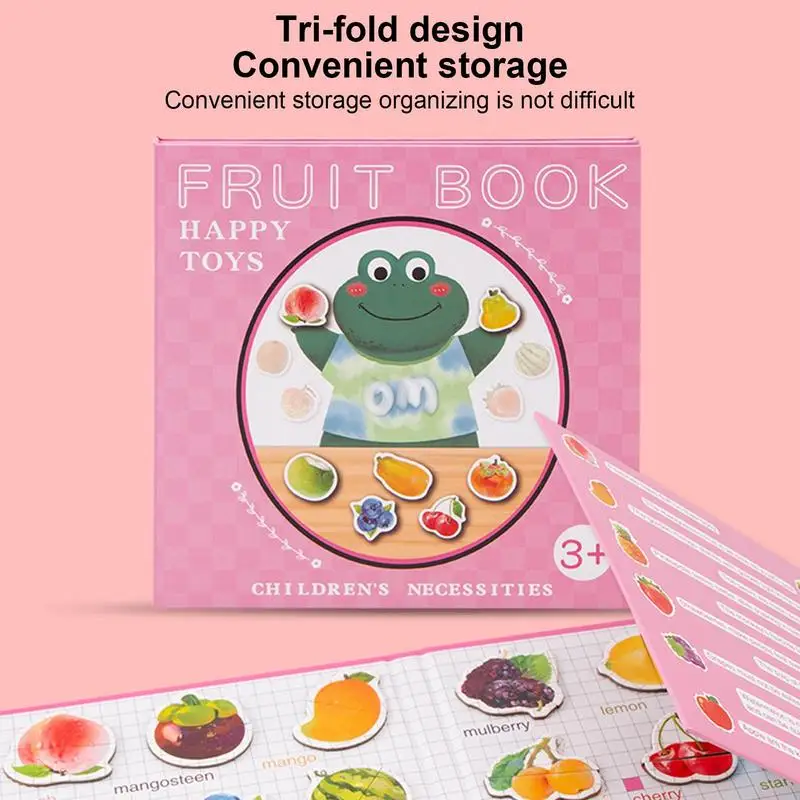 Giocattoli per l'apprendimento della frutta Libro di frutta in legno per bambini Giocattoli divertenti per bambini Giocattoli sensoriali per cartoni animati per sviluppare l'osservazione del pensiero logico