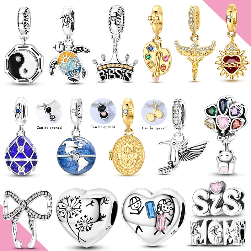New Arrivel 925 Sterling Silver Charms Beads Globe Crown hummingbird Pendant Fit Bracelet Necklace Diy Jewelry For Woman
