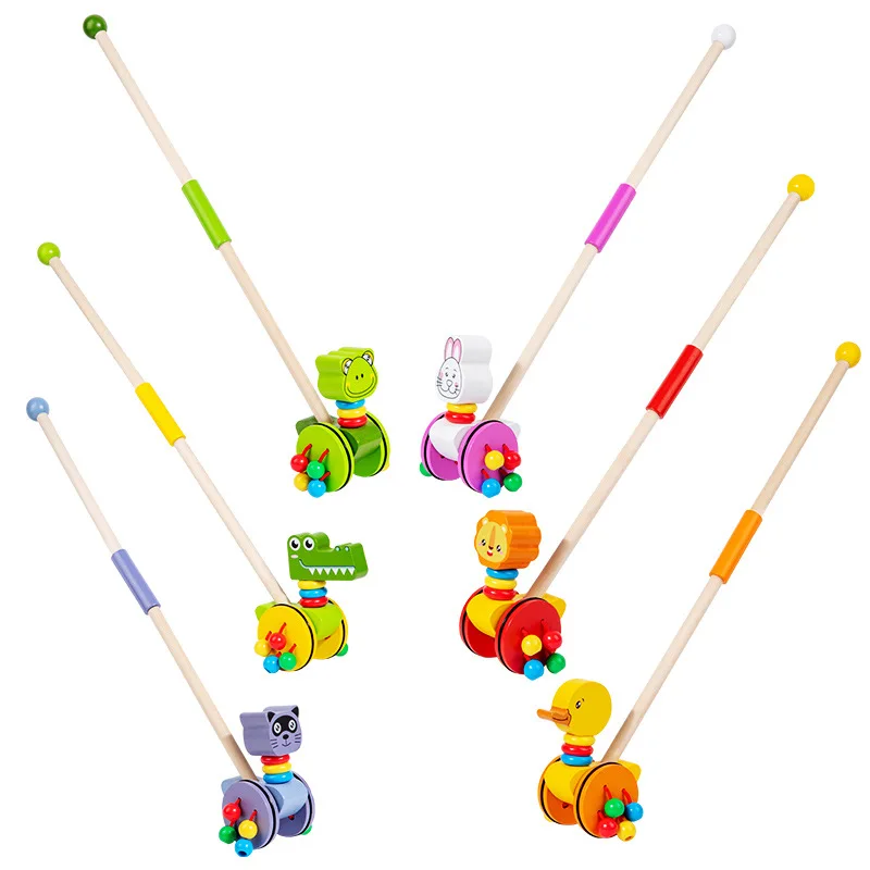 Cartoon Animal Wooden Baby Walker Early Childhood Educational Toy Toddler Push Cart Kids Cute Crocodile Bunny Trolley Toy