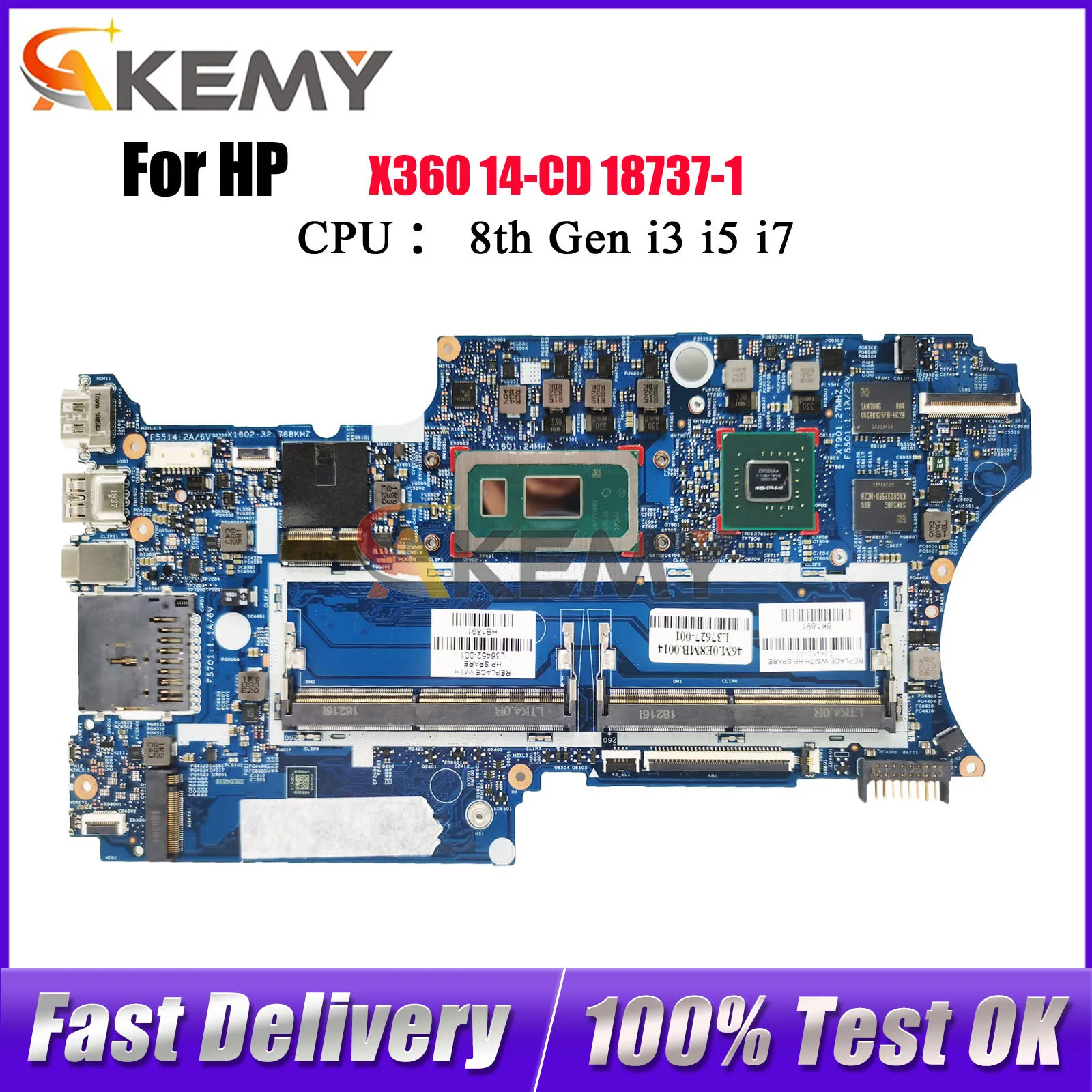 

L36451-001 L37627-601 For HP Pavilion X360 14-CD 14M-CD Laptop Motherboard 18737-1 With i3 i5 i7 CPU 2G-GPU 100% Fully Tested