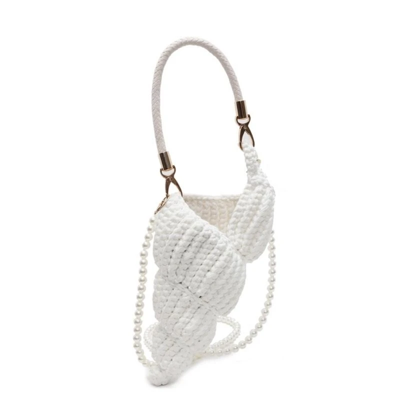 

Women Fashion Handbag Handwoven Shoulder Bag with Pearls Strap Top Handle Bag Stylish Crossbody Bag Seashells Bag
