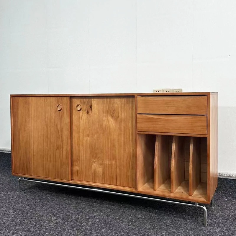 

Solid wood dining side cabinet coffee cabinet retro simple wine living room against the wall microwave oven medieval