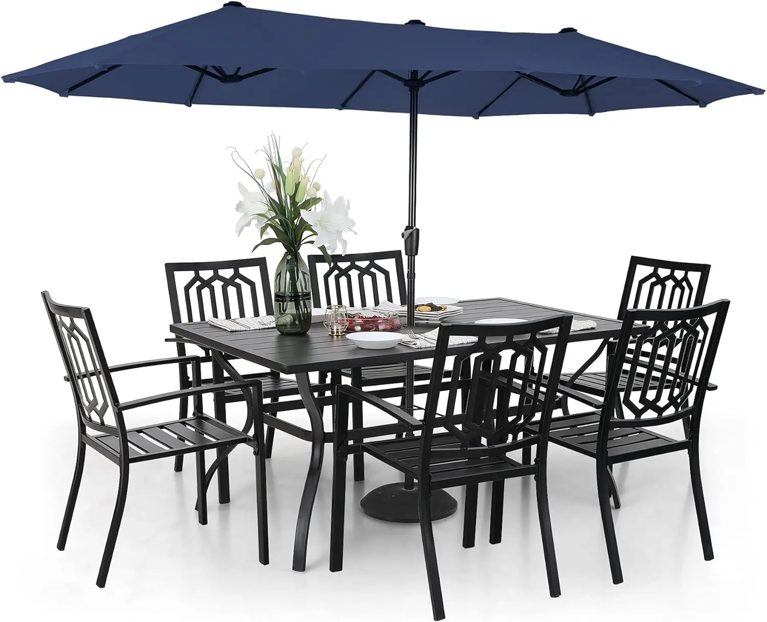 

Patio Dining Set for 4/6 with 13ft Double-Sided Patio Umbrella, 6/8 Piece Metal Outdoor Table Furniture Set - Outdoor Chairs