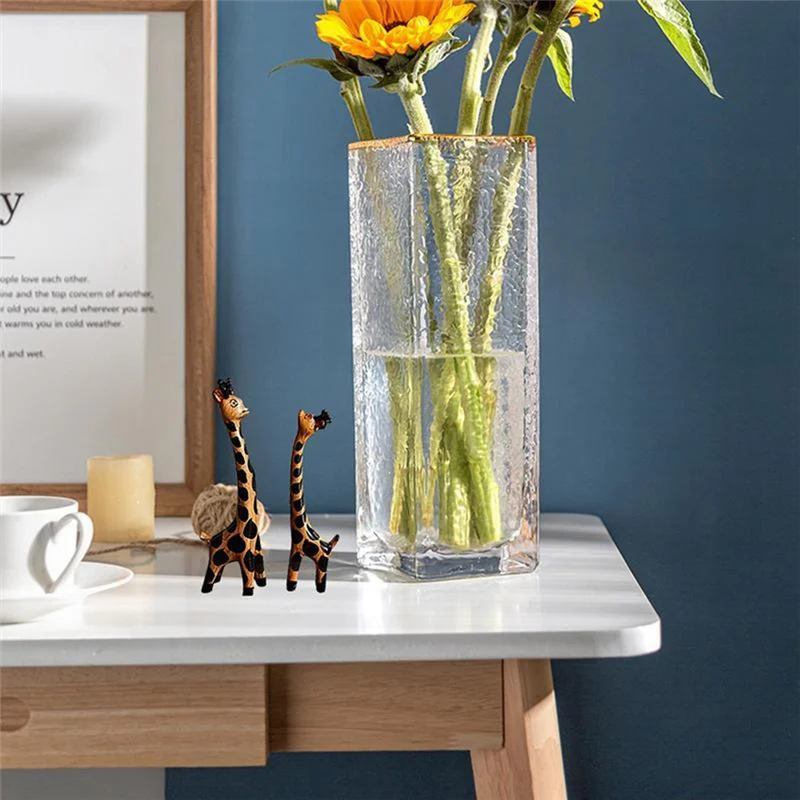 -ESTR Estatua de jirafa Estatua de jirafa de madera Decoración de escritorio Escultura de jirafa Escultura de animal Decoración de estantería de oficina en casa